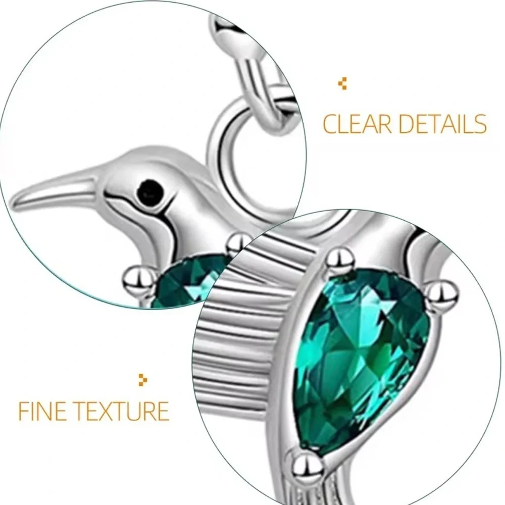 Hummingbird Dangle Earrings | Silver with Green Stone